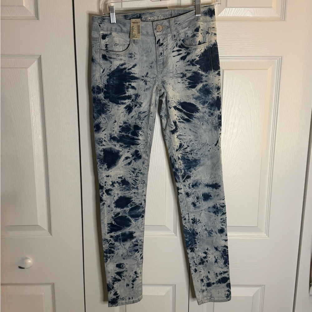 American Eagle Outfitters Blue and White Tie-Dye Skinny Jeans
